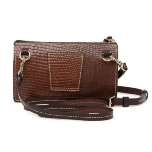 DOONEY & BOURKE Gingy Embossed Chestnut Brown Leather Crossbody Bag - Picture 4 of 12